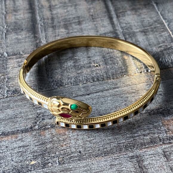 NEW Black and White Striped Serpent Bangle Bracelet - Picture 13 of 16